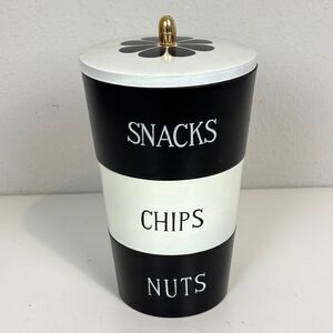 VTG Stackable Snack Storage MCM Black White Lotus 1960s